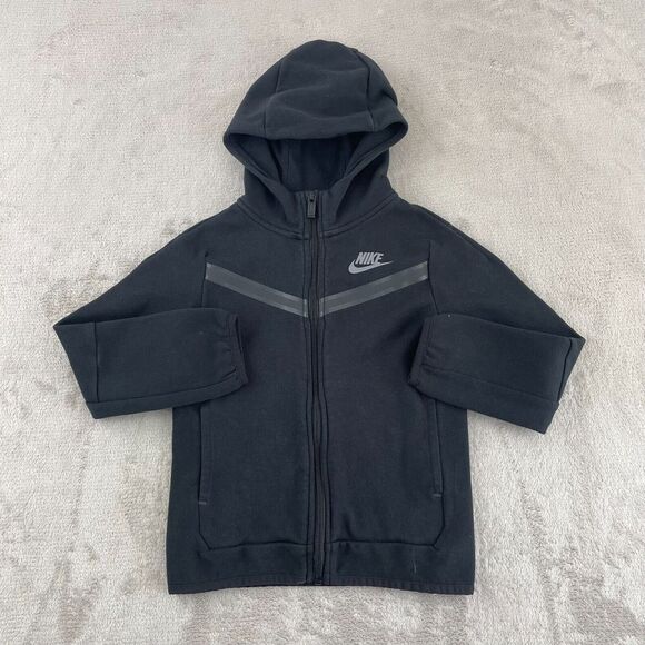 Nike Tech Fleece Hoodie Boys Medium 5-6 Yrs Black Full Zip Pockets Long Sleeve - Picture 1 of 9
